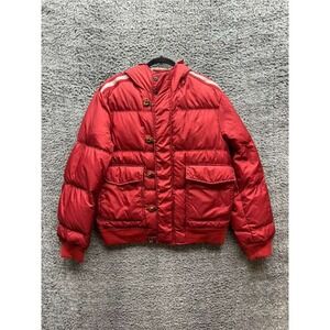 Henry Cotton's Modern Country Quilted Hooded Down Puffer Jacket Red Mens Size 50